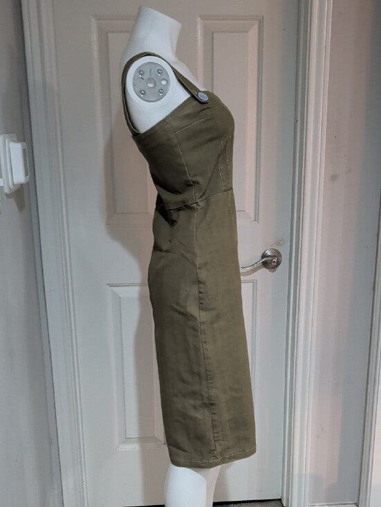 Vintage E.C. Star Olive Green Button Accent Pinafore Dress Women's Medium