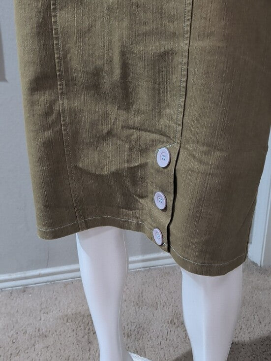 Vintage E.C. Star Olive Green Button Accent Pinafore Dress Women's Medium