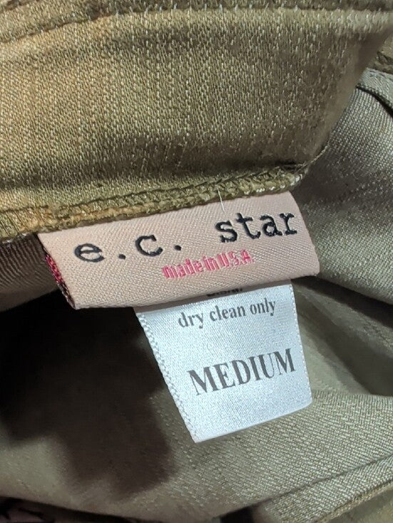 Vintage E.C. Star Olive Green Button Accent Pinafore Dress Women's Medium