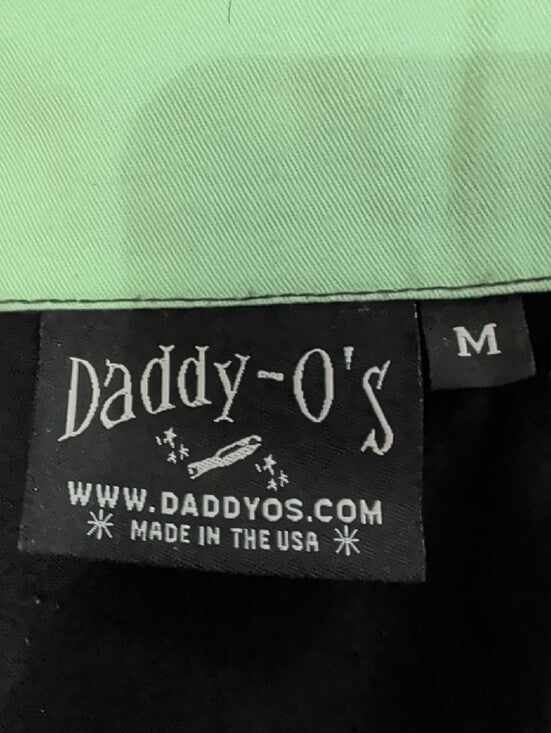 Vintage Daddy-O's Black Button-Up Shirt with Mint Green Collar and Cuffs Medium