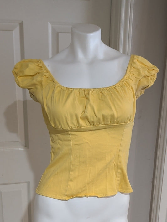 Retro Pinup Couture Yellow Puff Sleeve Square Neck Women’s Top Vintage M