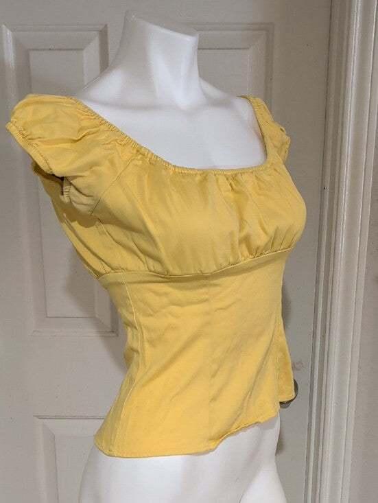 Retro Pinup Couture Yellow Puff Sleeve Square Neck Women’s Top Vintage M