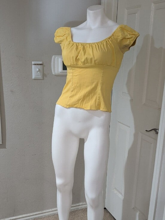 Retro Pinup Couture Yellow Puff Sleeve Square Neck Women’s Top Vintage M