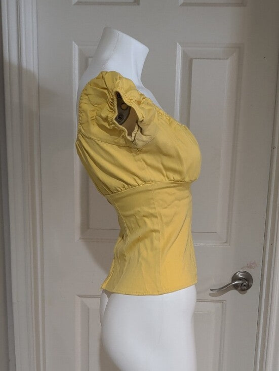 Retro Pinup Couture Yellow Puff Sleeve Square Neck Women’s Top Vintage M