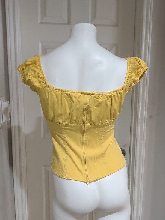 Retro Pinup Couture Yellow Puff Sleeve Square Neck Women’s Top Vintage M