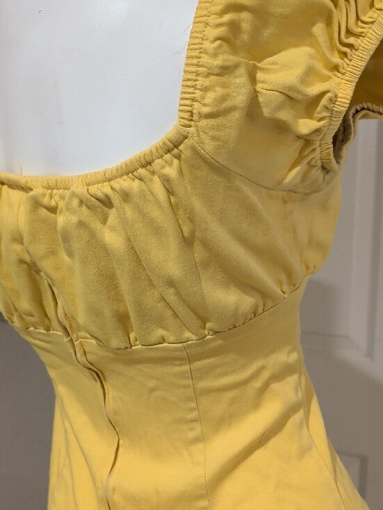 Retro Pinup Couture Yellow Puff Sleeve Square Neck Women’s Top Vintage M