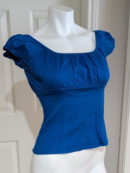 Vintage Pinup Couture Women's Royal Blue Square Neck Cotton Top Retro M