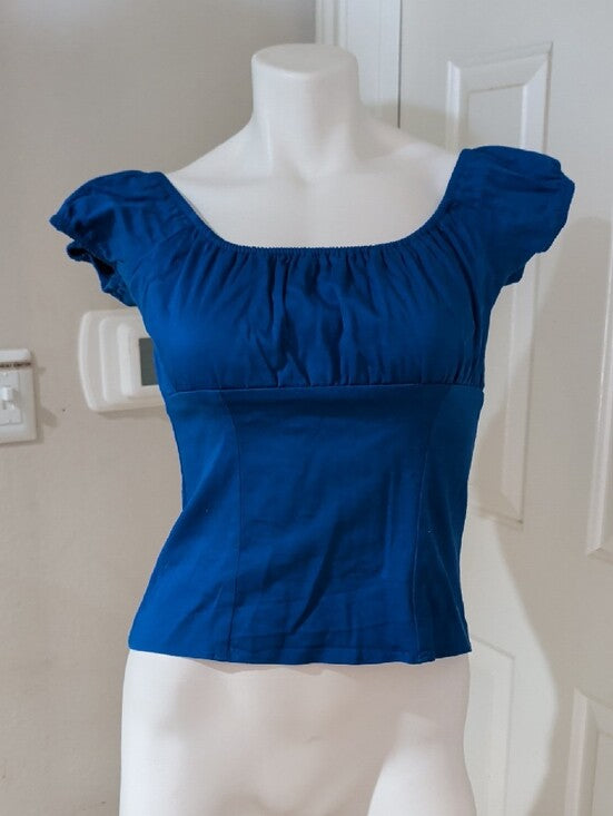 Vintage Pinup Couture Women's Royal Blue Square Neck Cotton Top Retro M