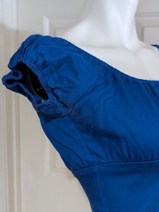 Vintage Pinup Couture Women's Royal Blue Square Neck Cotton Top Retro M