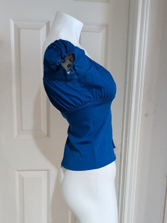 Vintage Pinup Couture Women's Royal Blue Square Neck Cotton Top Retro M