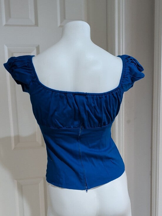 Vintage Pinup Couture Women's Royal Blue Square Neck Cotton Top Retro M