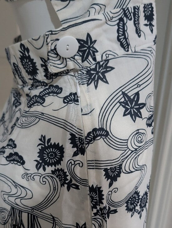 Vintage Halter-Neck Printed Wide-Leg Jumpsuit in White and Black Handmade Retro