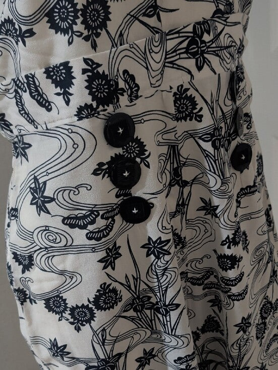 Vintage Halter-Neck Printed Wide-Leg Jumpsuit in White and Black Handmade Retro