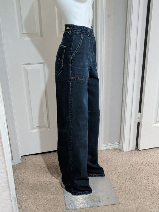 Vintage Freddie's Of Pinewood High-Rise Wide Leg Dark Denim Jeans Retro Size 28
