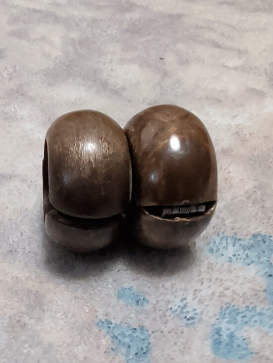 Vintage Faux Wood Round Hoop Clip-On Earrings with Silver Hardware Retro
