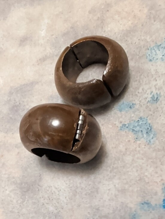 Vintage Faux Wood Round Hoop Clip-On Earrings with Silver Hardware Retro