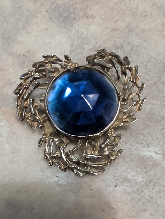 Vintage Blue Rhinestone Silver Brooch Retro Women's Costume Jewelry 2'