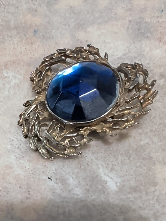 Vintage Blue Rhinestone Silver Brooch Retro Women's Costume Jewelry 2'