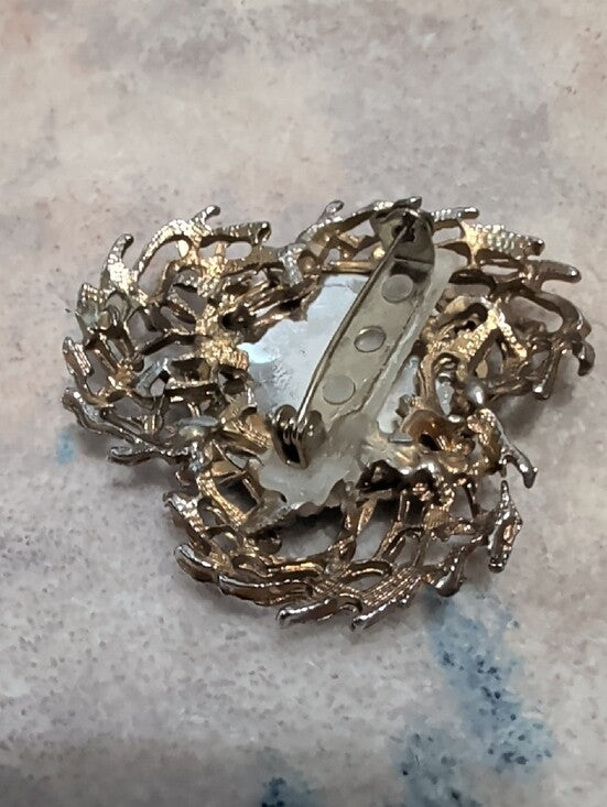 Vintage Blue Rhinestone Silver Brooch Retro Women's Costume Jewelry 2'