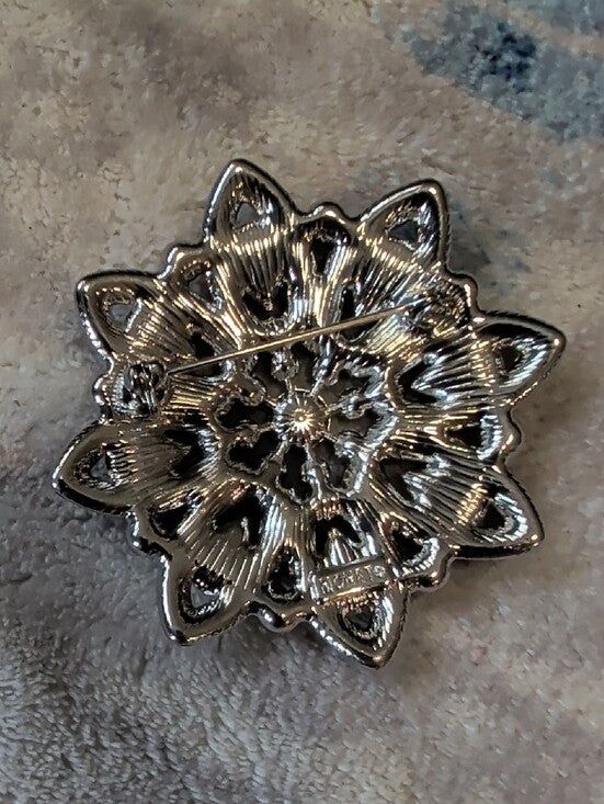 Vintage Monet Blue Crystal Floral Brooch Pin - Elegant Costume Jewelry
