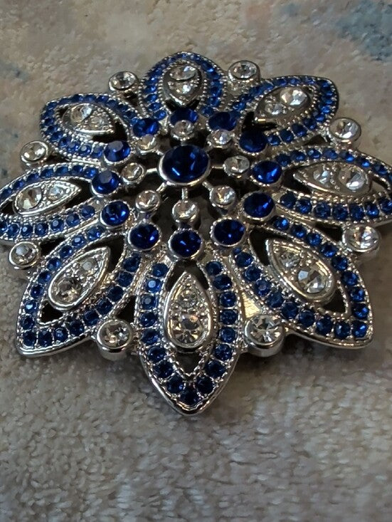Vintage Monet Blue Crystal Floral Brooch Pin - Elegant Costume Jewelry