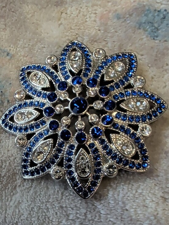 Vintage Monet Blue Crystal Floral Brooch Pin - Elegant Costume Jewelry
