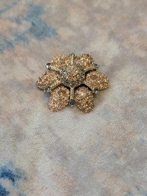 Vintage Grey & peach Crystal Rhinestone Flower Brooch High End Gold Plate 2''