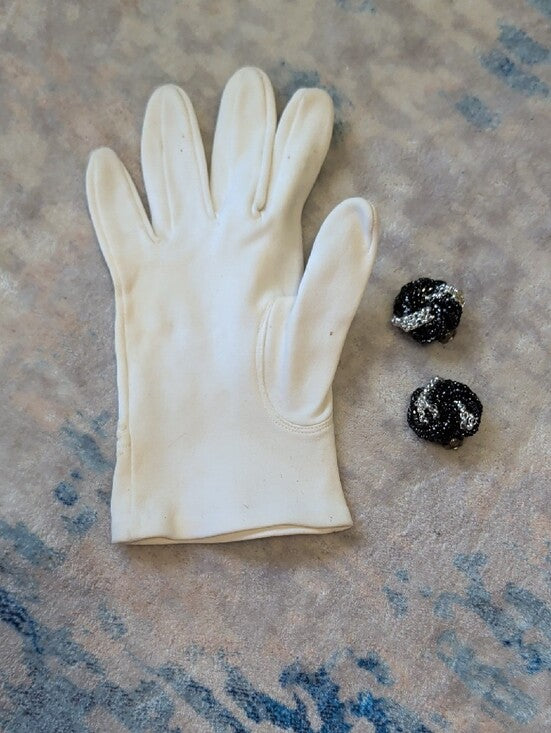 Vintage Black and Silver Beaded Knot Clip-On Earrings Retro Costume Jewelry 1"