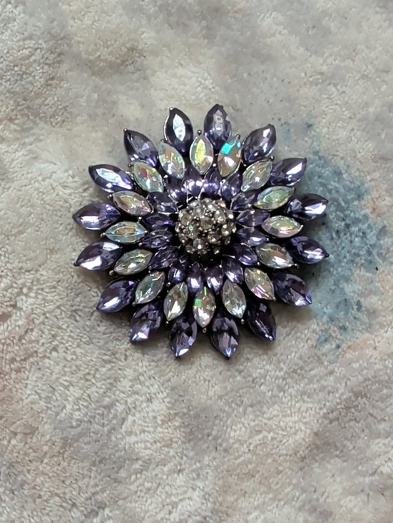 Vintage Purple Crystal Floral Brooch Pin - Premium Costume Jewelry 2"
