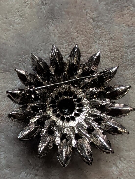 Vintage Purple Crystal Floral Brooch Pin - Premium Costume Jewelry 2"