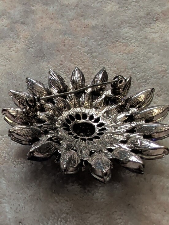 Vintage Purple Crystal Floral Brooch Pin - Premium Costume Jewelry 2"