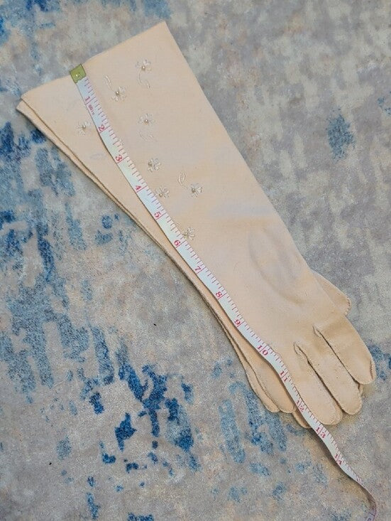 Vintage Women's Long Embroidered Evening Gloves - Cream