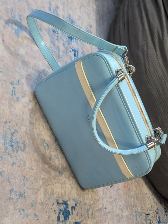 Retro Pinup Couture Light Blue Structured Top-Handle Shoulder Bag Vintage