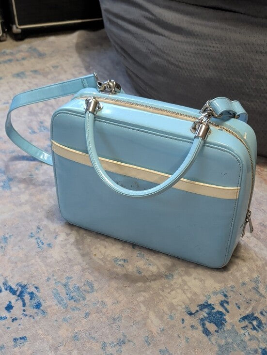 Retro Pinup Couture Light Blue Structured Top-Handle Shoulder Bag Vintage