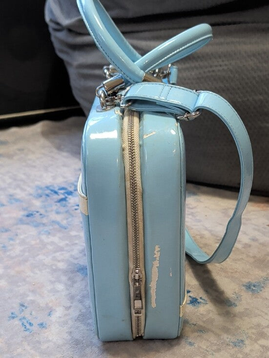 Retro Pinup Couture Light Blue Structured Top-Handle Shoulder Bag Vintage