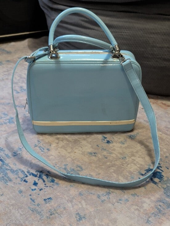 Retro Pinup Couture Light Blue Structured Top-Handle Shoulder Bag Vintage