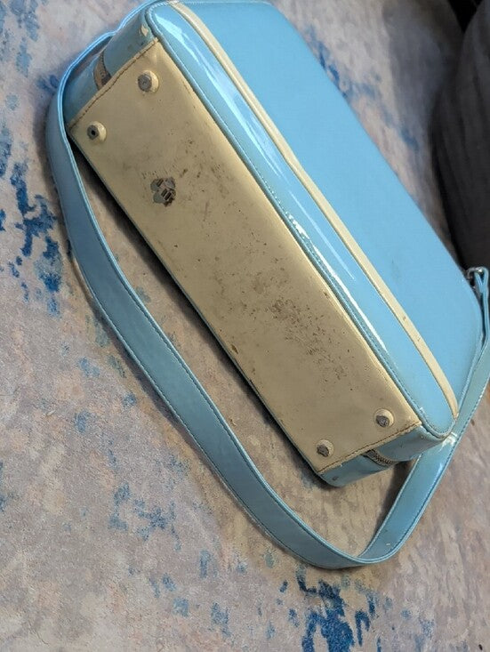 Retro Pinup Couture Light Blue Structured Top-Handle Shoulder Bag Vintage