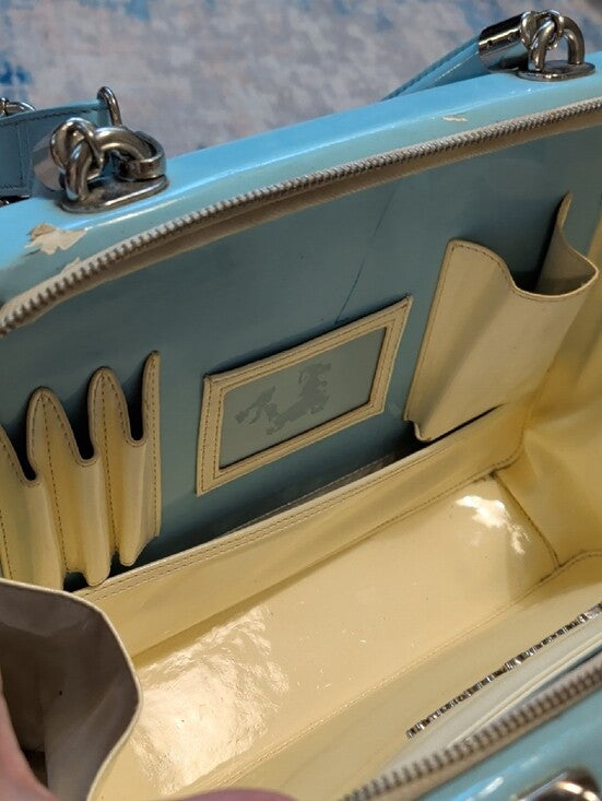 Retro Pinup Couture Light Blue Structured Top-Handle Shoulder Bag Vintage