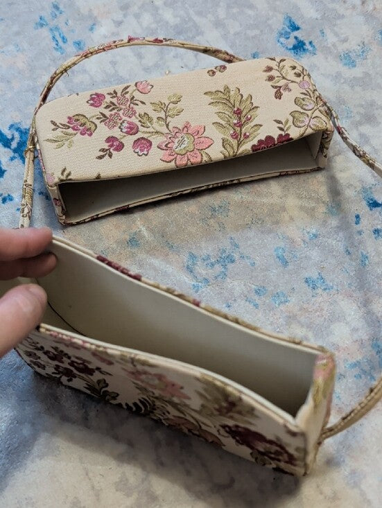 Vintage Floral Needlepoint Small Shoulder Bag - Beige Pink Classic Handbag