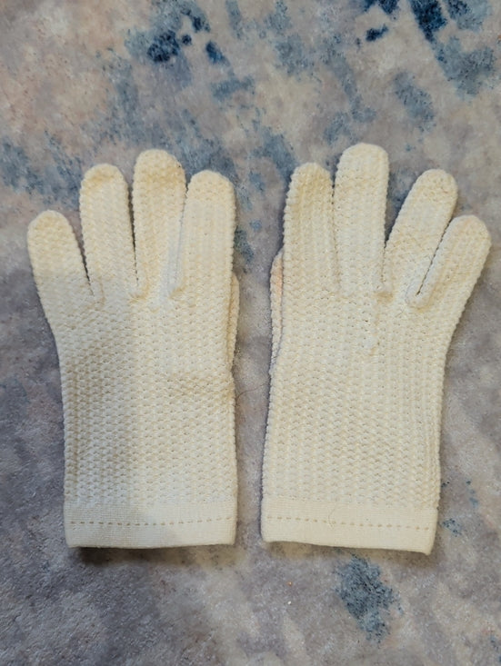 Vintage Cream Textured Knit Gloves Classic Retro XSmall