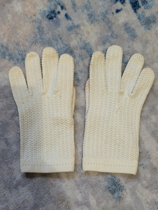 Vintage Cream Textured Knit Gloves Classic Retro XSmall