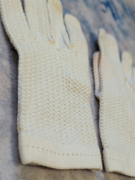 Vintage Cream Textured Knit Gloves Classic Retro XSmall