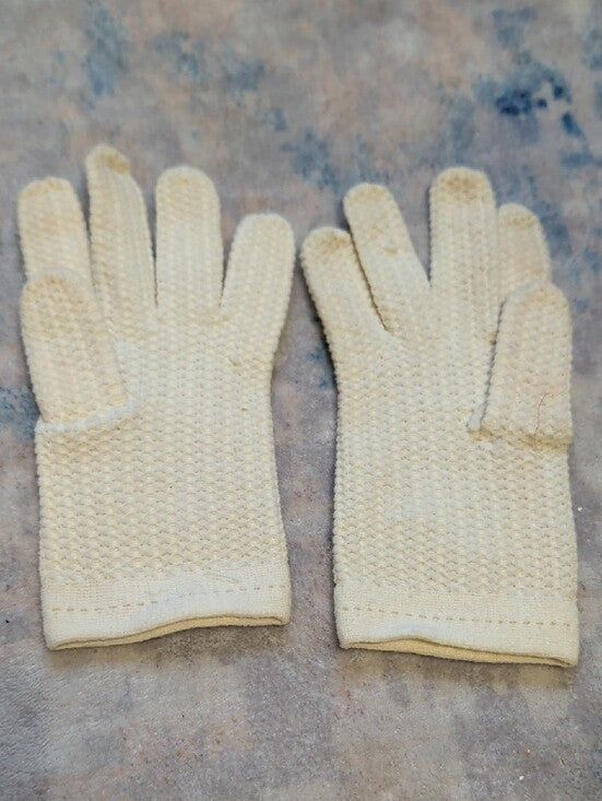 Vintage Cream Textured Knit Gloves Classic Retro XSmall