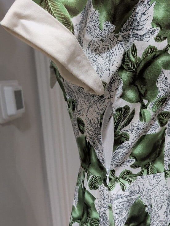 Vintage Hearts & Roses Green Floral Fit-and-Flare Dress with White Collar Retro