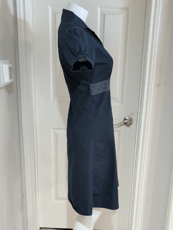 Vintage HK Navy A-Line Dress with White Button Detail Retro Women's Large