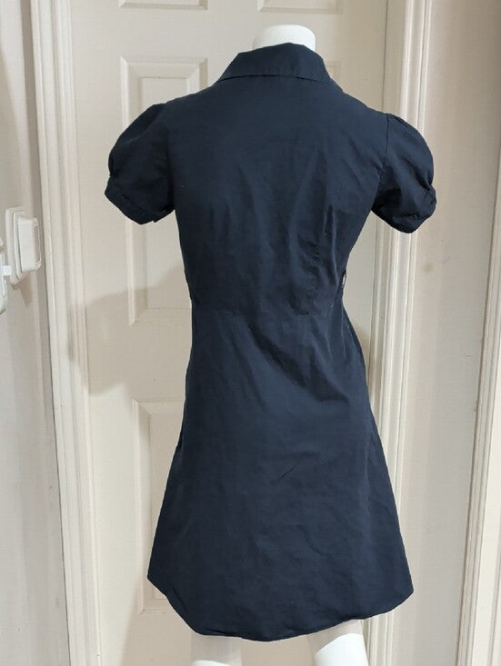Vintage HK Navy A-Line Dress with White Button Detail Retro Women's Large