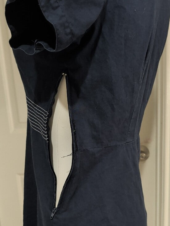 Vintage HK Navy A-Line Dress with White Button Detail Retro Women's Large