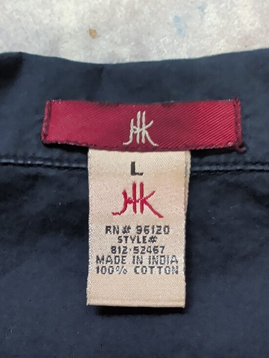Vintage HK Navy A-Line Dress with White Button Detail Retro Women's Large