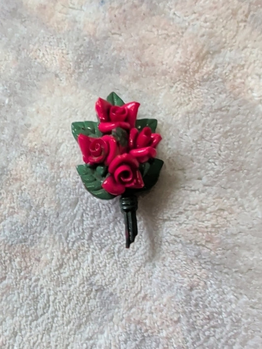 VTG Japan Rose Flower Bouquet Red Pink Green Celluloid Brooch Pin Floral Jewelry 1940's