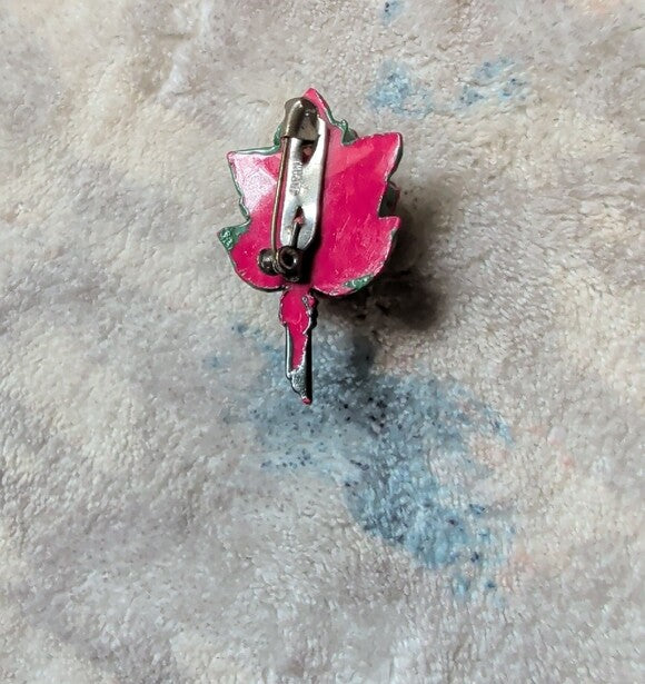 VTG Japan Rose Flower Bouquet Red Pink Green Celluloid Brooch Pin Floral Jewelry 1940's